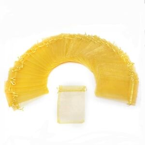 50 Gold Drawstring Sheer Organza Bags 4x6